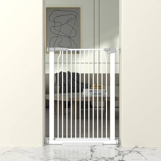 41" Extra Tall Cat Gate for Doorway, 29.6-32.5''W Metal Pet Baby Safe Gate, Extra Wide Pressure Mounted Baby Gate, No Drilling Cat Fence Indoor, Tall Dog Gate, White-PawvioPets