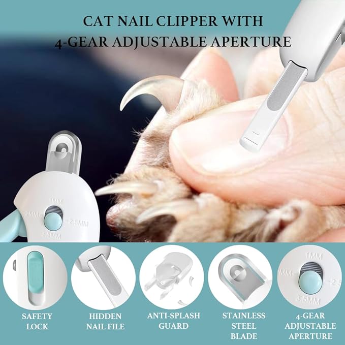 Adjustable Aperture Pet Blue Nail Clippers, Cat and Puppy Nail Trimmer with Grinding Nail File, Recommended by Pet Groomers, Safe to Avoid Over-Trimming, Professional Pet Nail Clippers for Beginners-PawvioPets
