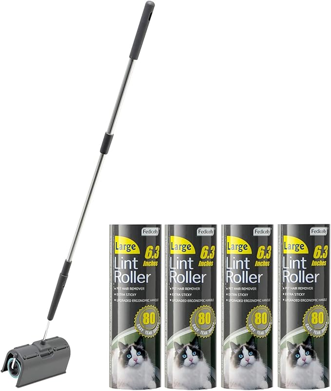 Fedicelly Lint Rollers Pet Hair Extra Sticky Floor with Long Handle,Large Cat Dog Hair Remover Laundry Clothes Carpet Furniture,6.3 inches Wider with 320 Sheets Giant Lint Remover Brush for Couch-PawvioPets