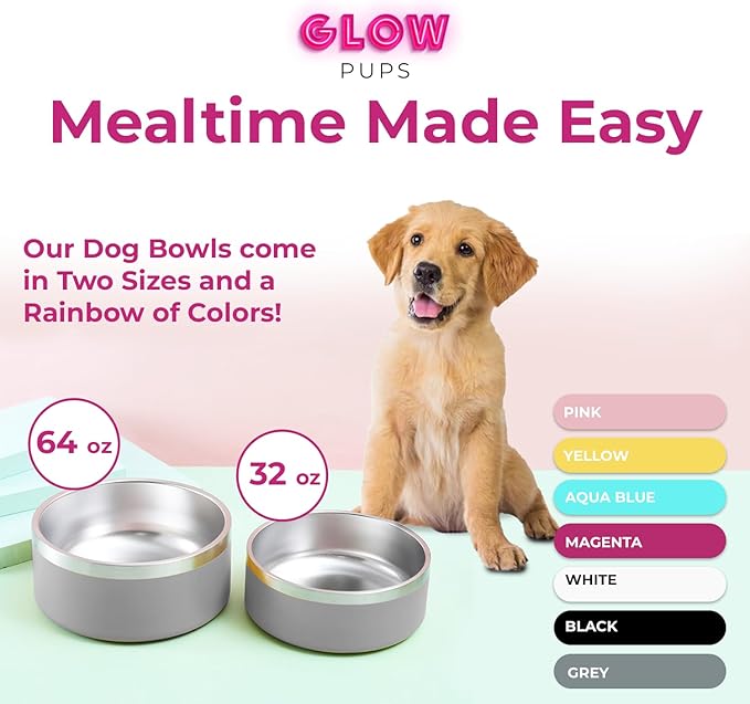 Dog Bowl - Vacuum Insulated Keeps Water Cool, Non-Slip Base, Easy Clean Interior, Durable Stainless Steel, Multiple Colors, Ideal for Travel, 32 Oz - Pet Bowl (Gray)-PawvioPets