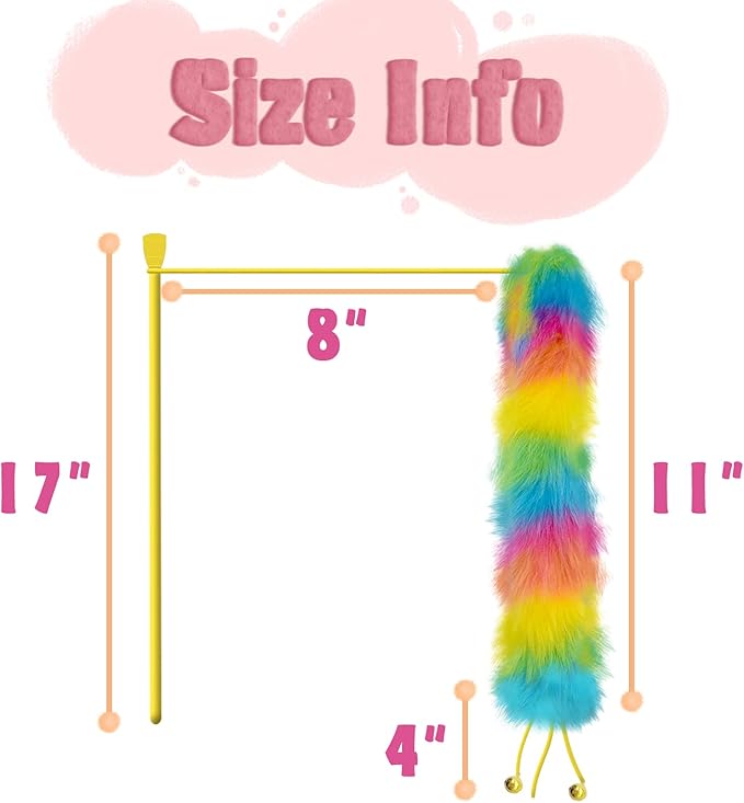 2 Pack Cat Wand Toy, Rainbow Cat Feather Toys with Bells, Teaser Wand with Soft Furry Tail, Interactive Toys for Indoor Cats & Kitten & Kitty-PawvioPets