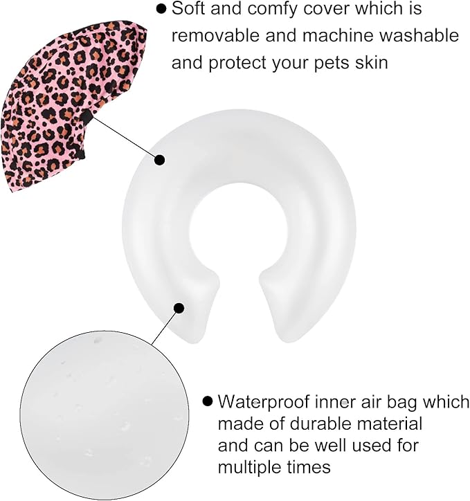 CuteBone Inflatable Dog Cone with Removable Soft Fleece Covers for Small/Medium/Large Dogs and Cats Neck Donut Collar After Surgery GWB10L-PawvioPets