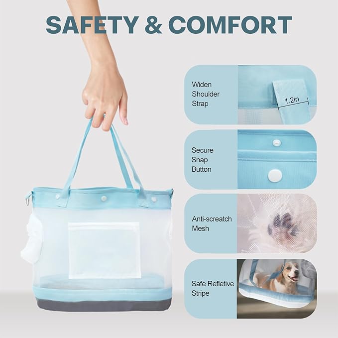Dog Purse Carrier for Small Dogs Cat Kitty Puppy Rabbit Bunny Dog Cat Bag Carrier for Animals up to 22lbs Soft Sided Collapsible Pet Carrier Sling for Outing Travel Vet-Light Blue-PawvioPets