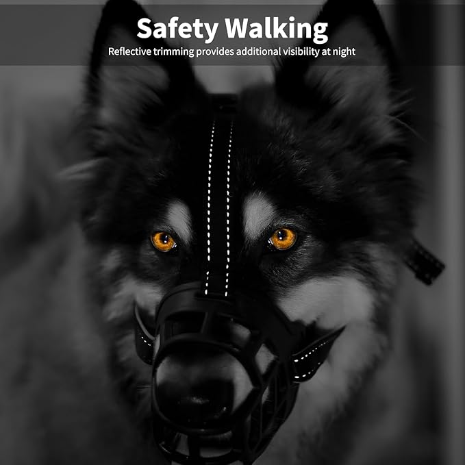 BARKLESS Dog Muzzle, Soft Basket Silicone Muzzle for Dogs to Prevent Biting and Chewing, Breathable Cage Mouth Cover for Training, Allows Drinking and Panting, Used with Collar-PawvioPets