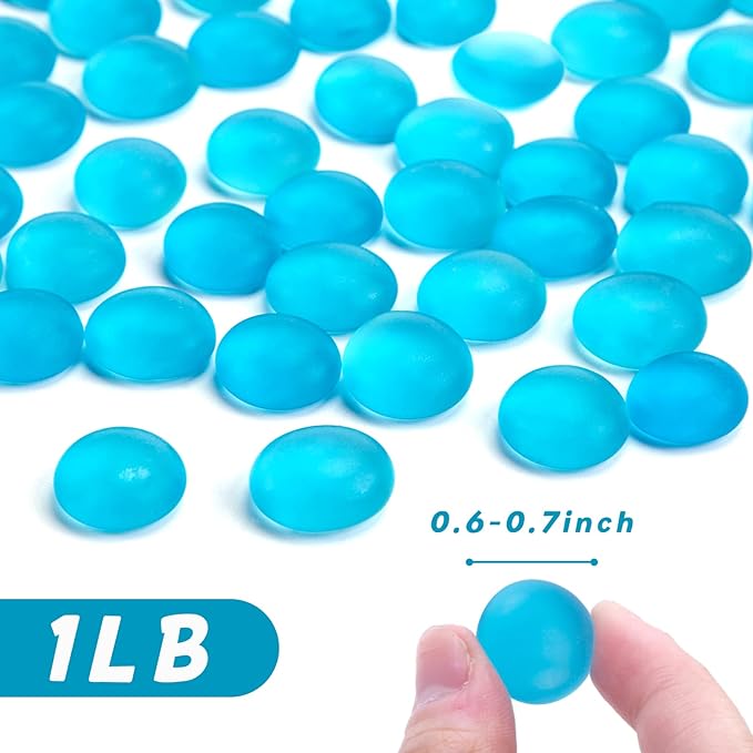 FUTUREPLUS 1LB Frosted Flat Marbles, Blue Glass Pebbles Beads Vase Fillers Decorative Fish Tank Aquarium Rocks for Centerpieces Table Decor-PawvioPets
