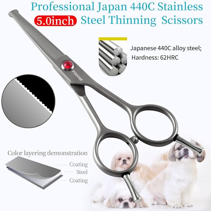 4.5" Straight Dog Scissors for Grooming Face and Paws with Safety Round Tip for Small Dogs Cats Face Paw Ears Trimmer Cat Grooming Scissors(4.5" Straight, Gray)-PawvioPets