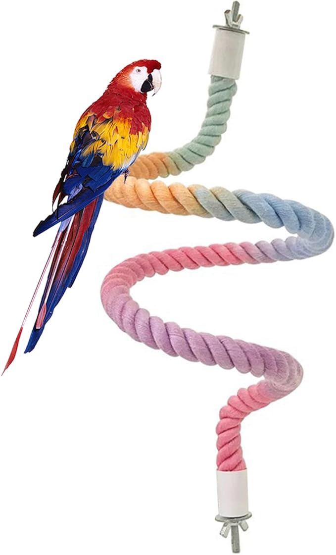 1pcs Gradient Colorful Bird Rope Perch Stand,Bird Cage Climbing Rope Toys Accessories,Bendable Climbing,Parakeet Lovebirds Cockatiels Budgies Play (31.4'')-PawvioPets