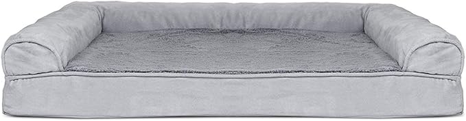 Furhaven Cooling Gel Dog Bed for Large Dogs w/ Removable Bolsters & Washable Cover, For Dogs Up to 95 lbs - Plush & Suede Sofa - Gray, Jumbo/XL-PawvioPets