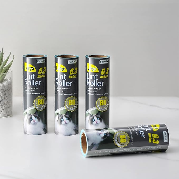 Fedicelly Large Lint Rollers Pet Hair Extra Sticky Refills,Mega Value Set 6.3 inches Wider with 320 Sheets for Cat and Dog Hair Removal,80 Sheets Per Roller-PawvioPets