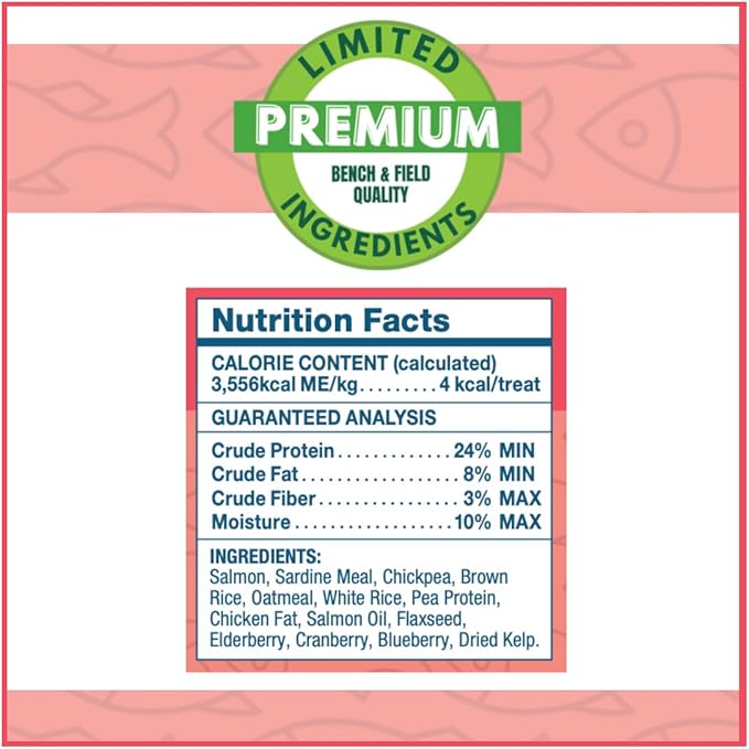 Bench & Field Holistic Natural Salmon & Triple Berry Dog Treats | Crunchy Bone-Shaped Bites | Antioxidant Blend, 10-Ounce Bottle-PawvioPets