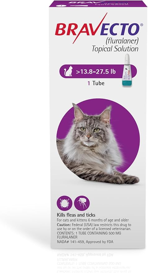 BRAVECTO Topical Solution for Cats, Flea & Tick, 12 Week Supply, >13.8-27.5 lbs., Purple Box-PawvioPets