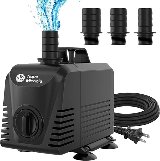 AquaMiracle Submersible Water Pump Aquarium Water Pump with Flow Control, Pond Pump Fountain Pump for Pond, Fountain, Waterfall, Statuary, Water feature, Hydroponics (800GPH, 55W)-PawvioPets