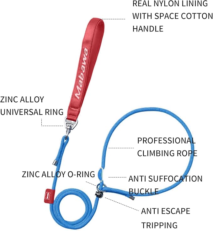 Dog Anti-Slip Leash 5FT with Metal Stopper - Durable No-Pull Training Lead for Small, Medium & Large Dogs - Comfortable Handle Nylon Rope, Tangle-Free Pet Walking Leash (Blue, 5.6FT)-PawvioPets