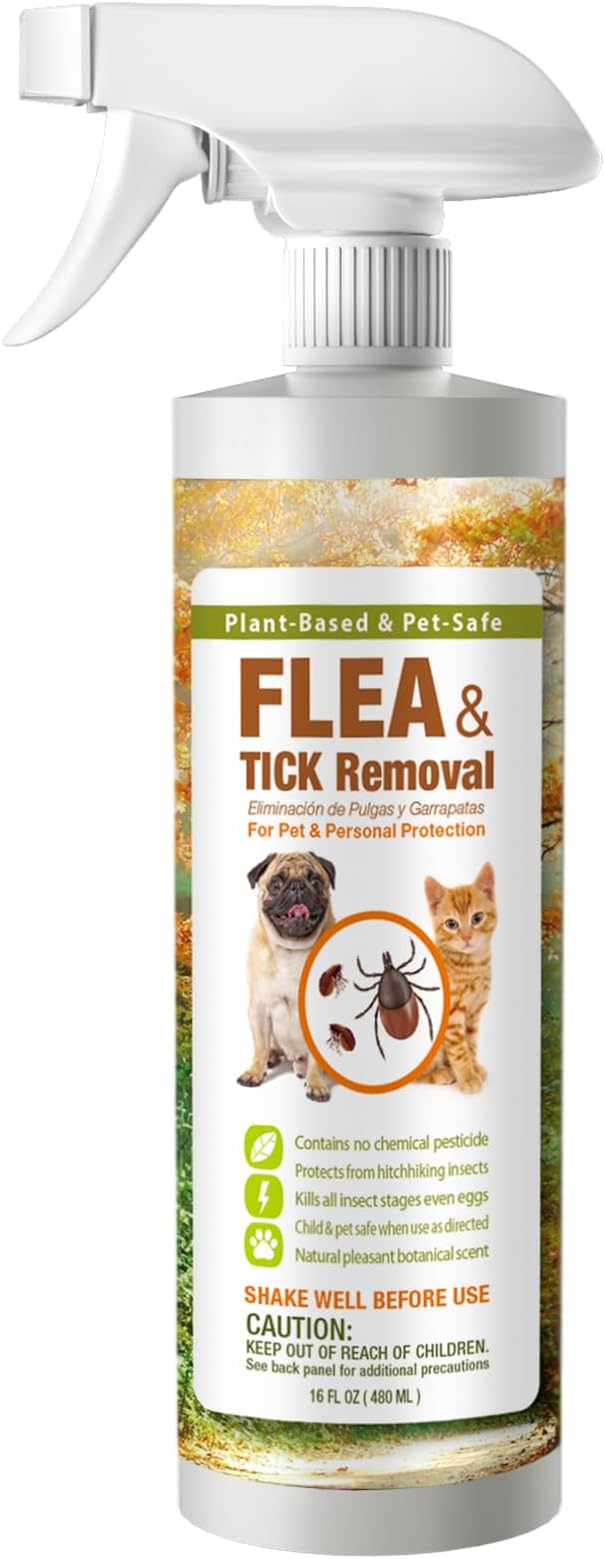EcoVenger Flea & Tick Removal Spray 16oz for Dogs and Cats, Protects from Fleas, Mites, Ticks & Mosquitoes, eliminates+ Repels+ Housekeeping, Indoors/Outdoors, Plant-Based Formula Safe for Pets & Kids-PawvioPets