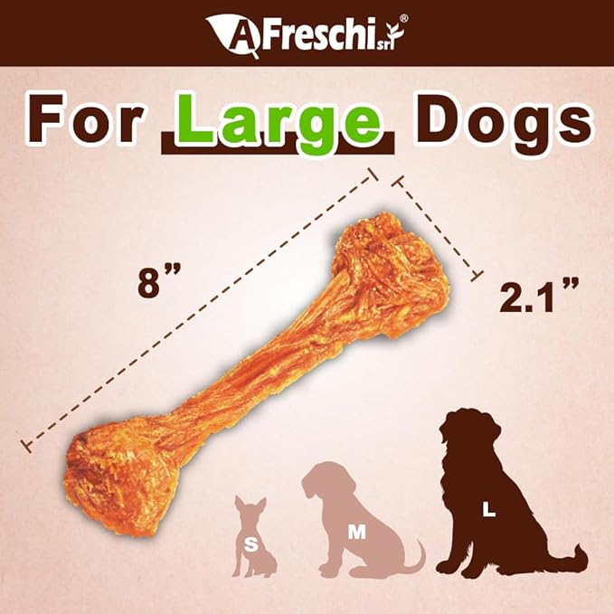 Afreschi Natural Turkey Tendon Bone (L) 3.53 oz, USA-Sourced Turkey Tendon, All Natural Human Grade Dog Chew, Hypoallergenic, Rawhide Alternative, Dog Treats for Large Breeds-PawvioPets