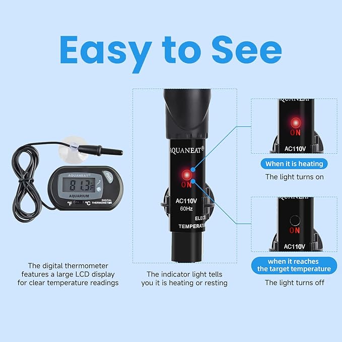AQUANEAT Aquarium Heater, 200W Fish Tank Heater, Adjustable Submersible Water Thermostat with Digital Thermometer-PawvioPets