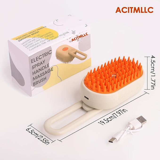 4 in 1 Cat Steam Brush for Shedding, Cleaning, Massage & Smooth, USB Rechargeable Pet Spray Hair Removal Comb, for Indoor Long/Short Haired Cats & Dogs (White)-PawvioPets