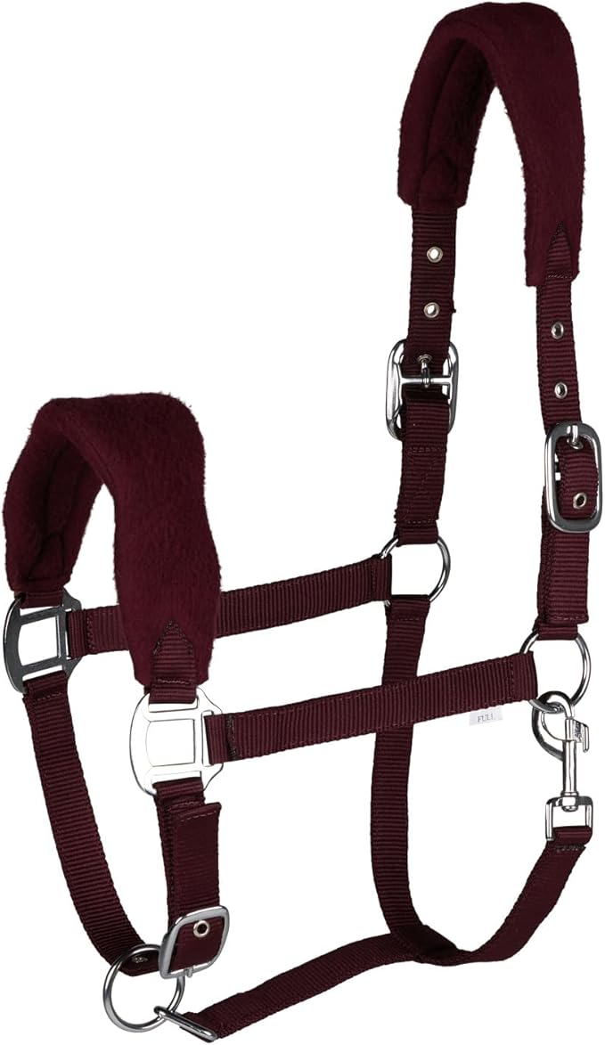 HORZE Kiel Adjustable Horse Halter with Fleece Padding - Dark Red - Cob-PawvioPets