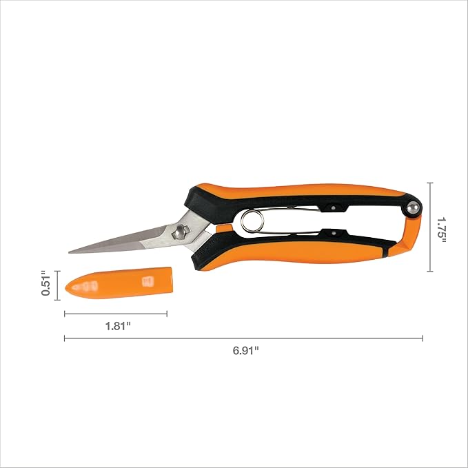 Fiskars Curved Micro-Tip Pruning Snips - 6" Garden Shears with Sheath and SoftGrip Handle - Yard and Garden Tools - Orange/Black-PawvioPets