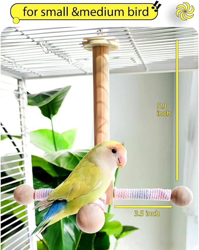 Bird Stand Perch Toy, 360° Rotating Natural Wooden Parrot Perch for Bird Cages, Colorful-PawvioPets