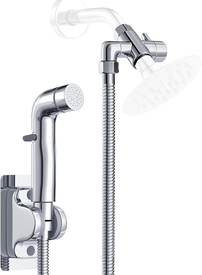 Dog Shower Attachment Metal, YDmeet Pet Washing Hose Attachment for Fast & Clean Bathing, Brass 3 Way Diverter, Adjustable Sprayer wtih Turn Off, 8 ft Hose and Holder, Chrome-PawvioPets