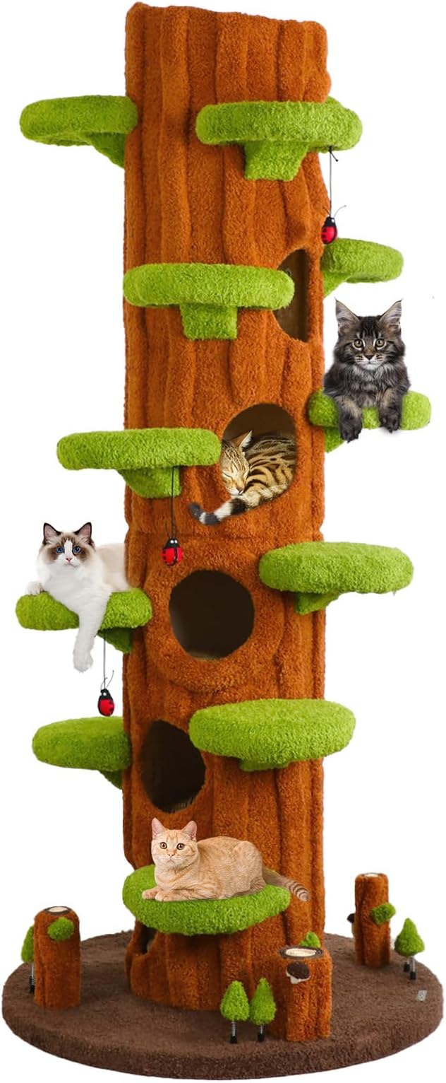 Extra Large Cat Tree Tower,90.55" Tall Forest Theme Cat Condo for Indoor Cats,Multi-Level Luxury Huge Cat Condo with Scratching Mats,Removable Mats,Heavy Duty House with Toys for Multi-Cat Household-PawvioPets