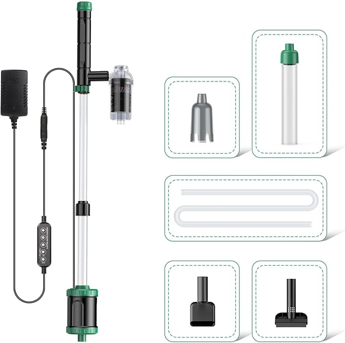 AKKEE Aquarium Vacuum Gravel Cleaner, 8 in 1 Multifunctional 36W Fish Tank Gravel Cleaner Vacuum for Water Changer Wash Sand Water Filter Circulation Waterproof Aquarium Vacuum Cleaner Timed Off-PawvioPets