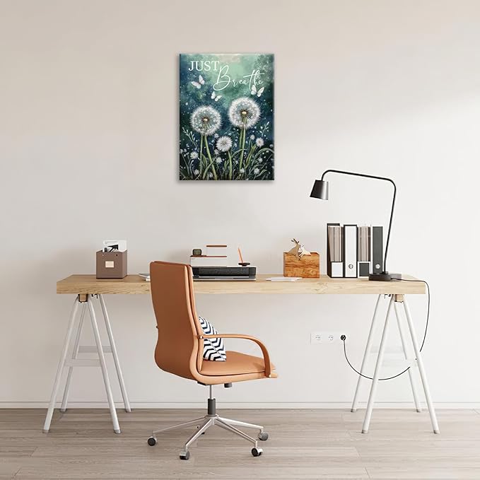 Dandelion Pictures Wall Art, Farmhouse Floral Bathroom Wall Decor, Rustic Inspirational Framed Painting Butterfly White Flower Canvas Artwork for Bathroom Bedroom Living Room Decorations 24"L x 16"W-PawvioPets