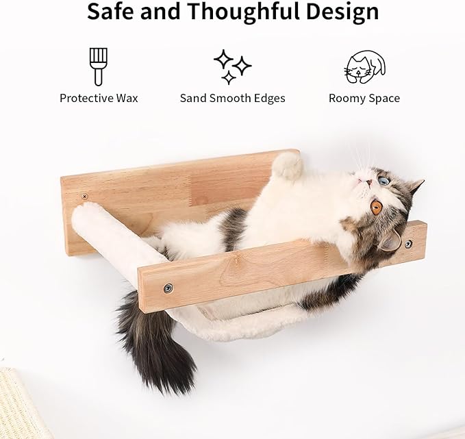 FUKUMARU Cat Hammock Wall Mounted, Kitty Beds and Perches, Wooden Cats Furniture, Stable Wall Shelves for Sleeping, Playing, Climbing, and Lounging-PawvioPets