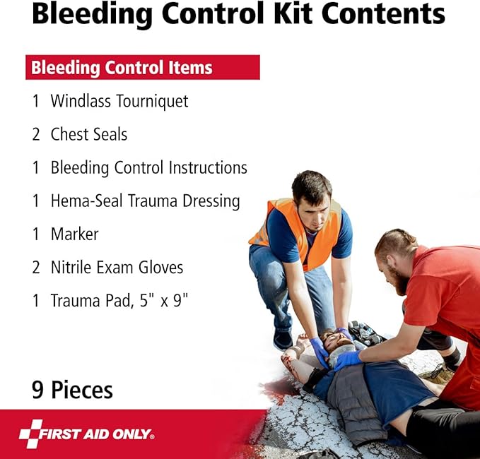 First Aid Only 91481 Critical Essentials Bleeding Control Kit for Chest & Limb Wounds, 9 Pieces-PawvioPets