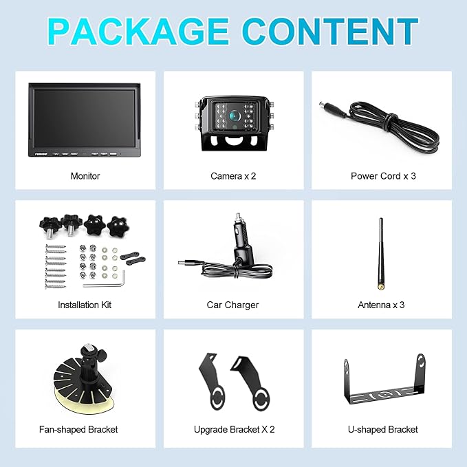 Fookoo 1080P 10" Wireless Backup Camera System, 10" Dual/Quad Split Monitor with Recording, IP69 Waterproof Rear/Front View Cameras, Parking Lines for RV/Truck/Trailer/Van(DW102)-PawvioPets