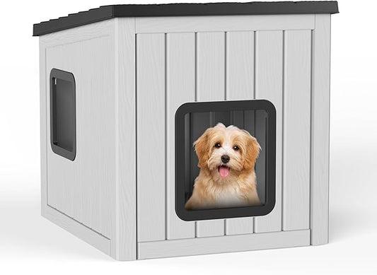 Dog House Small Dog Houses Outdoor with Sloped Roof Waterproof Ventilated Design Easy to Clean Elevated Floor Easy Assembly for Middle Sized Dogs-PawvioPets