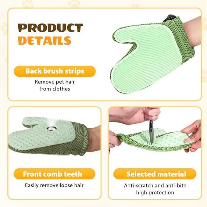 All-in-One Grooming Mist Glove for Pets, Cat Grooming Steam Gloves, Double Sided Pet Hair Remover Gloves for Clothes Furniture, Removal Glove Tool For Long Short Curly Dogs Cats Hair (Pink+Green)-PawvioPets