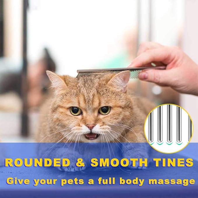 2 Pack Dog Combs with Rounded Ends Stainless Steel Teeth, Cat Comb for Removing Tangles and Knots, Professional Grooming Tool for Long and Short Haired Dog, Cat and other pets, 6.3IN/7.4IN-PawvioPets