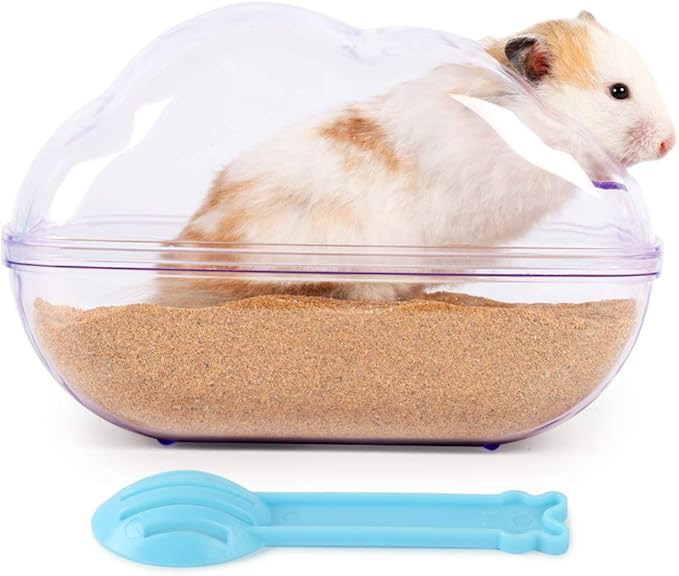 BUCATSTATE Sand Bath Container for Hamster Transparent Toilet with Scoop Set Dust Bath Sandbox Cage Accessories for Small Animals(Purple, Large)-PawvioPets