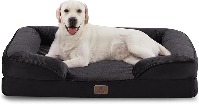 Bedfolks Orthopedic Dog Bed XL, Waterproof Dog Sofa Bed for Extra Large Dogs, Egg Foam Pet Couch Bed with Removable Washable Cover and Nonslip Bottom, Black-PawvioPets