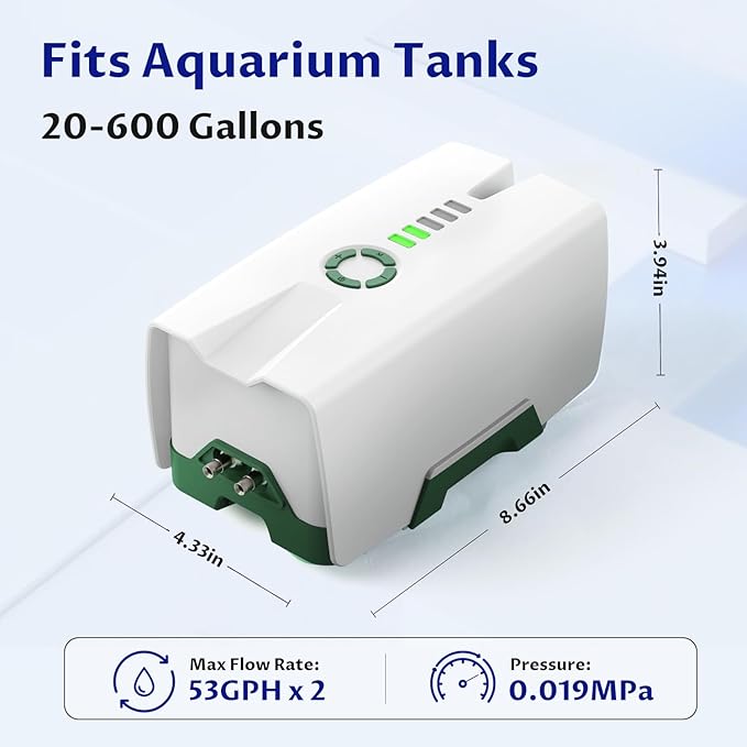 Ghosthorn Quiet AC/DC Aquarium Air Pump 12000mAh Battery Powered Aquarium Bubbler with 87 Hours Battery Life 2-Outlet Rechargeable Bait Aerator Adjustable Oxygen Pump, Power Outages and Emergency-PawvioPets