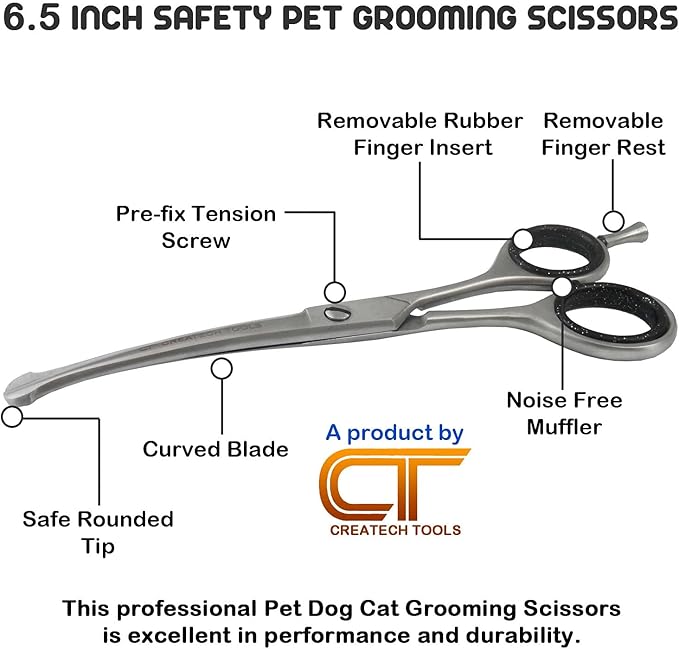 CT Pet Cat Dog Grooming Scissors Kit - 6 & 4 inch Hair Cutting Scissors Set, Japanese Stainless Steel Curved Blades with Safety Round Tips for Your Beloved Pets-PawvioPets