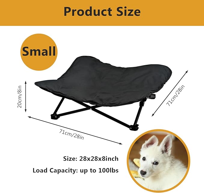 Elevated Dog Bed, Portable Raised Pet Cot for Outdoor and Indoor Folding Dog Cot Bed with Comfortable Padded Filling Carrying Bag Included Pet Raised Travel Lounger for Camping Traveling (28x28x8inch)-PawvioPets