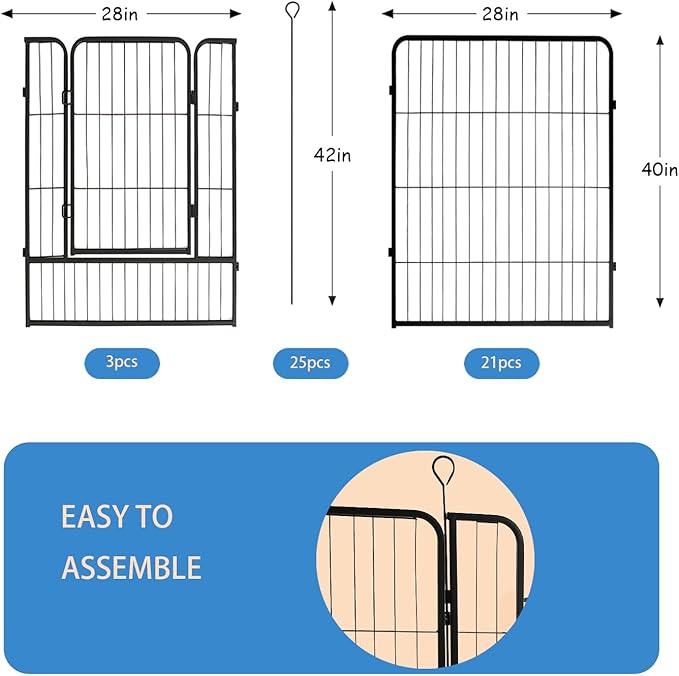 Dog Playpen,24 32 40 48 in(H) Pet Fence Outdoor for Rv Camping,Garden Fence Medium Animal Barrie for Yard,11Ft(L)-56Ft(L) Black Metal Temporary Fencing-PawvioPets