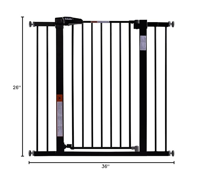 BABELIO 36" Tall Baby Gate, 26-40" Wide Auto Close Pet Gate, Pressure Mounted Metal Dog Gate, Easy-Install No Drilling, No Tools Required, with Wall Protectors and Extension Kits, Black-PawvioPets