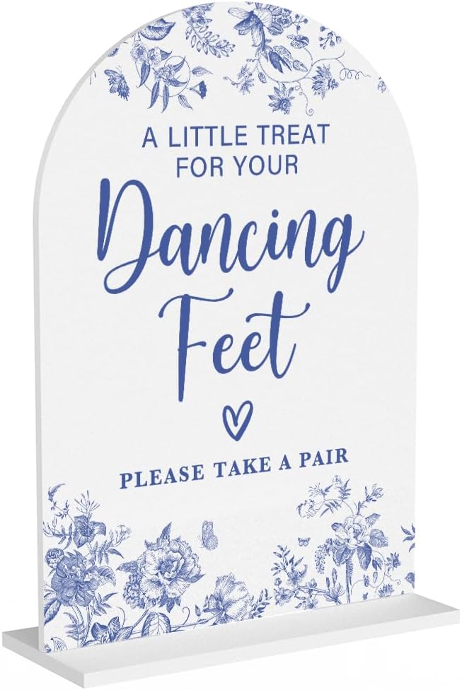 Acrylic Wedding Signs, Dusty Blue Wedding Decor, Blue Weddings Decor, Dancing Feet Signs for Reception, Modern Calligraphy Arch Acrylic Table Top Sign for Weddings Parties Dinners (White)