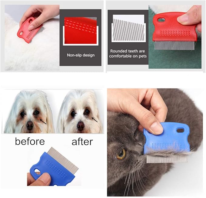 2 Pcs Cat Combs Dogs Grooming Combs Tear Stain Remover, Effectively Removes Crust, Loose Hair, Eye Stain on Pet(Random Color)-PawvioPets