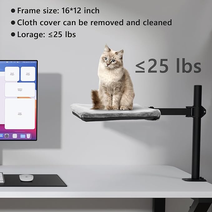 Cat Desk Bed - Perfect Cat Hammock for Your Desk Perch Adjustable Steel Frame Soft Fabric Removable Washable 16 inch Unique and Modern cat Furniture-PawvioPets