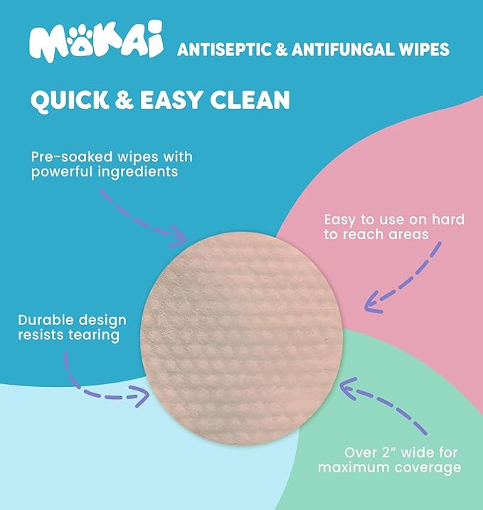 Antiseptic Wipes for Dogs Cats and Horses | Dog Chlorhexidine Wipes with Ketoconazole Dermatological Pads Hot Spots Itchy Paws Skin Rashes-PawvioPets