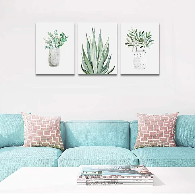 Farmhouse Wall Art Painting For Dining Room Bathroom Abstract Canvas Art Family Wall Decor For Bedroom Kitchen Wall Decoration Living Room Decor Green Leaf Pictures Artwork For Home Walls 3 Piece-PawvioPets