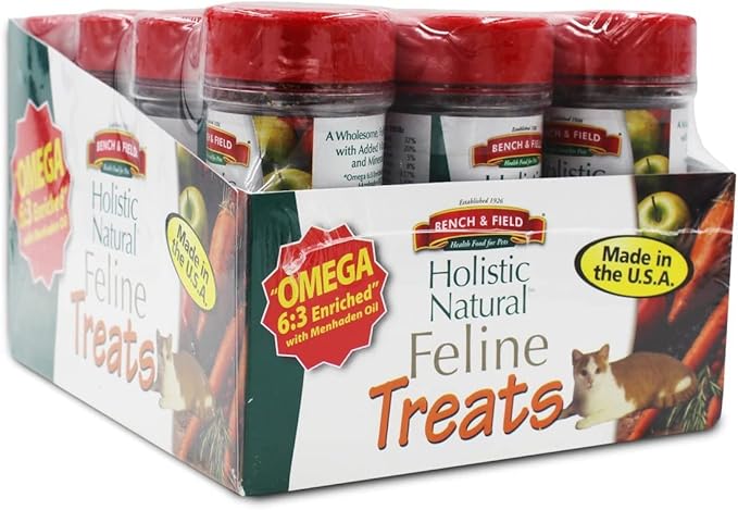 Bench & Field Holistic Natural Healthy Kitty Cat Treats | Crunchy Fish-Shaped Bites | Delicious Seafood Flavored Snack, 3-Ounce (Pack of 12 Bottles)-PawvioPets