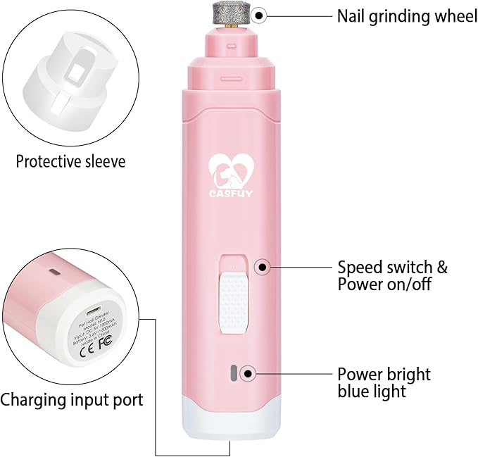 Casfuy Dog Nail Grinder Upgraded - Professional 2-Speed Electric Rechargeable Pet Nail Trimmer Painless Paws Grooming & Smoothing for Small Medium Large Dogs & Cats-PawvioPets