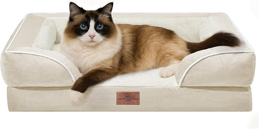 Comfort Expression Small Dog Beds Waterproof Cat Beds Orthopedic Foam Sofa Beds for Small Dogs Comfy Pet Bed with Washable Removable Cover & Non-Slip Bottom(XX-Small,Beige)-PawvioPets