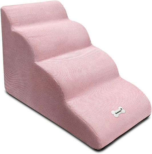 Dog Stairs, 4-Step Non-Slip Pet Ramp, High Resilience Sponge, Pink-PawvioPets
